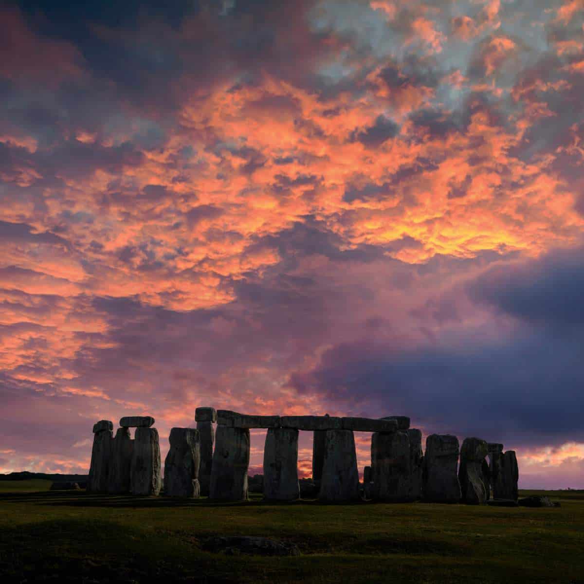 Stonehenge at sunset in england.